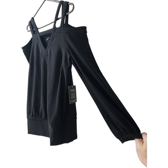 Boston Proper Open Shoulder Elegant Classy Business Casual LS Solid Black Top S - Picture 2 of 10